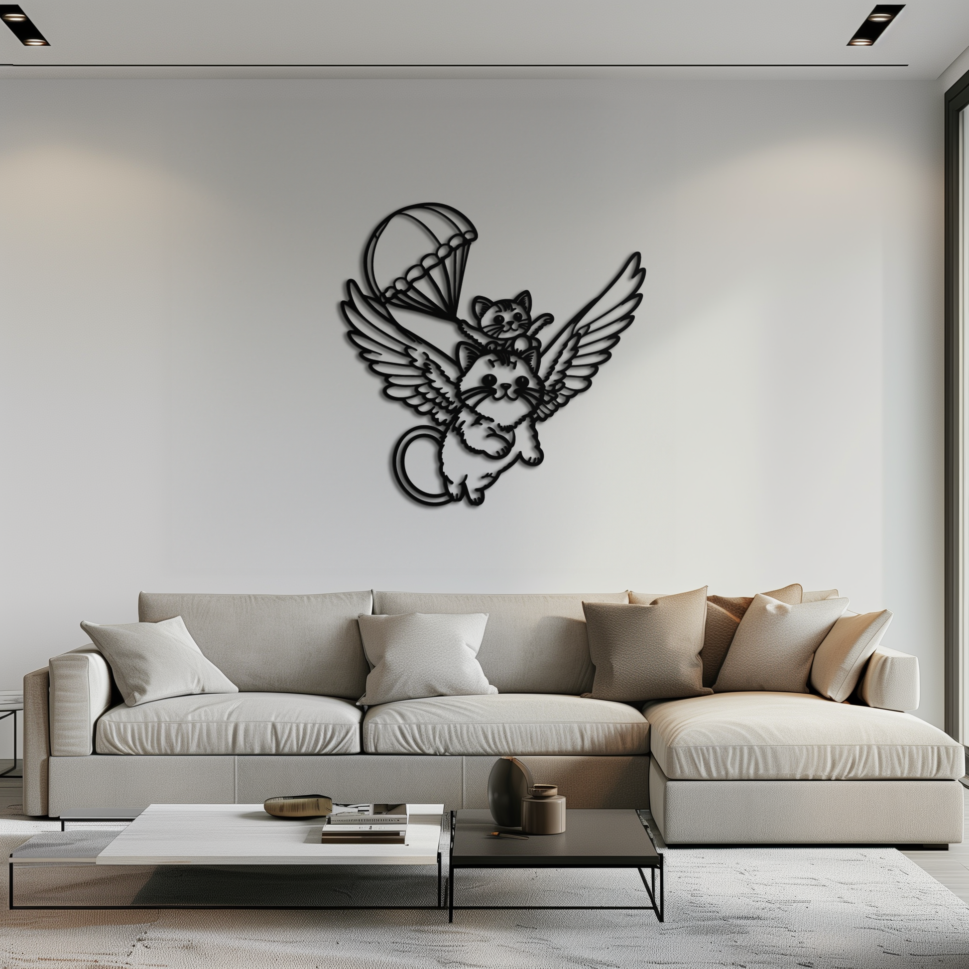 Flying Cats with Parachute Metal Wall Art – Adorable Winged Cat & Kitten Steel Decor for Kids Room and Nursery- KAF413 - Tampa Home & Garden Store