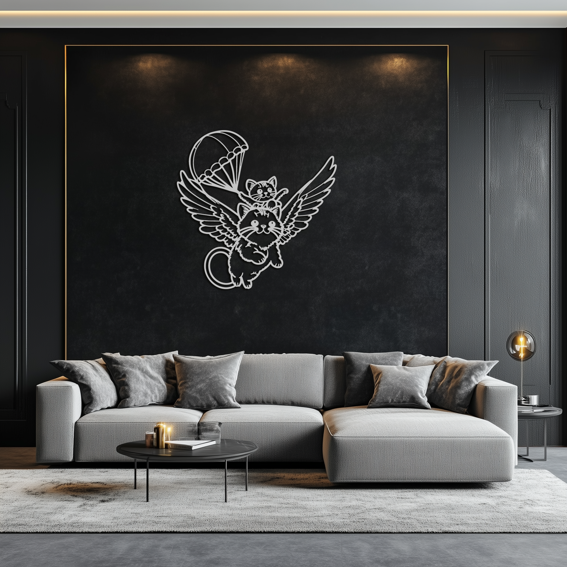 Flying Cats with Parachute Metal Wall Art – Adorable Winged Cat & Kitten Steel Decor for Kids Room and Nursery- KAF413 - Tampa Home & Garden Store