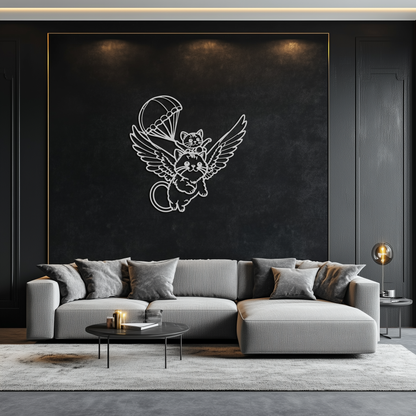 Flying Cats with Parachute Metal Wall Art – Adorable Winged Cat & Kitten Steel Decor for Kids Room and Nursery- KAF413 - Tampa Home & Garden Store