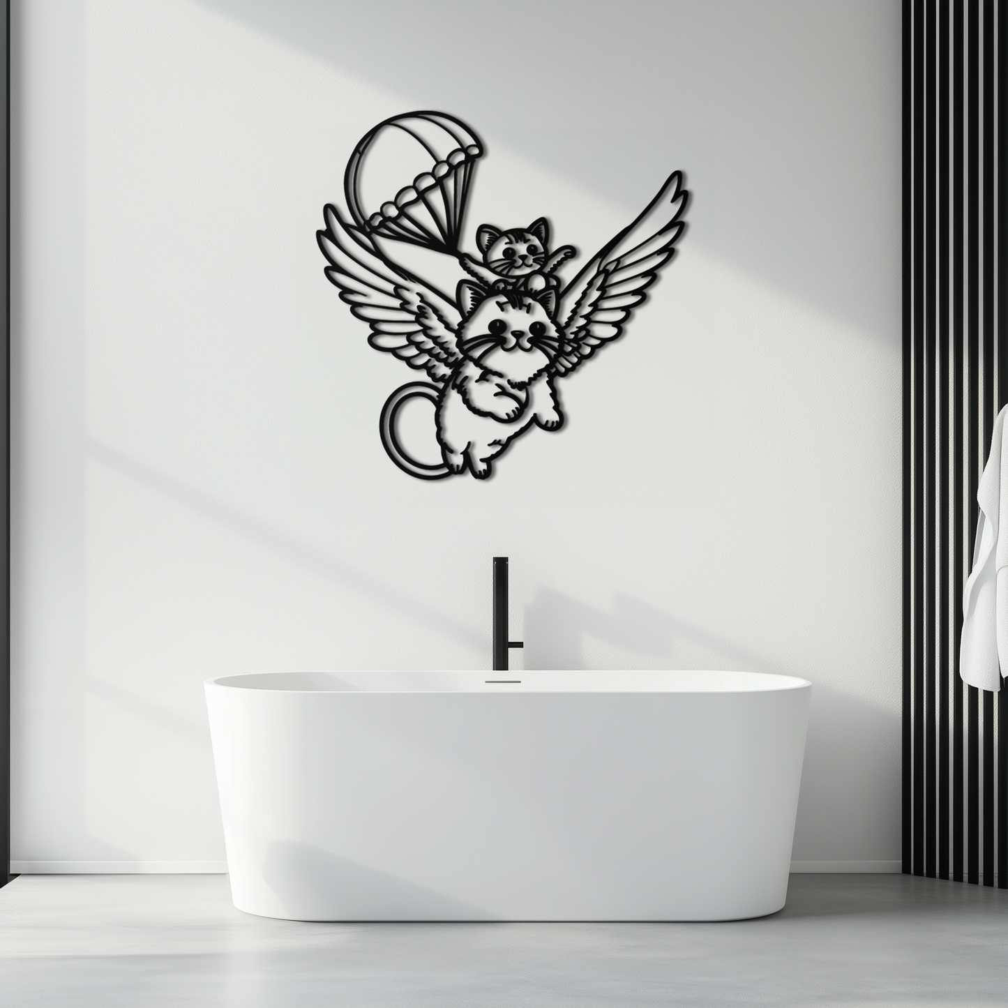 Flying Cats with Parachute Metal Wall Art – Adorable Winged Cat & Kitten Steel Decor for Kids Room and Nursery- KAF413 - Tampa Home & Garden Store