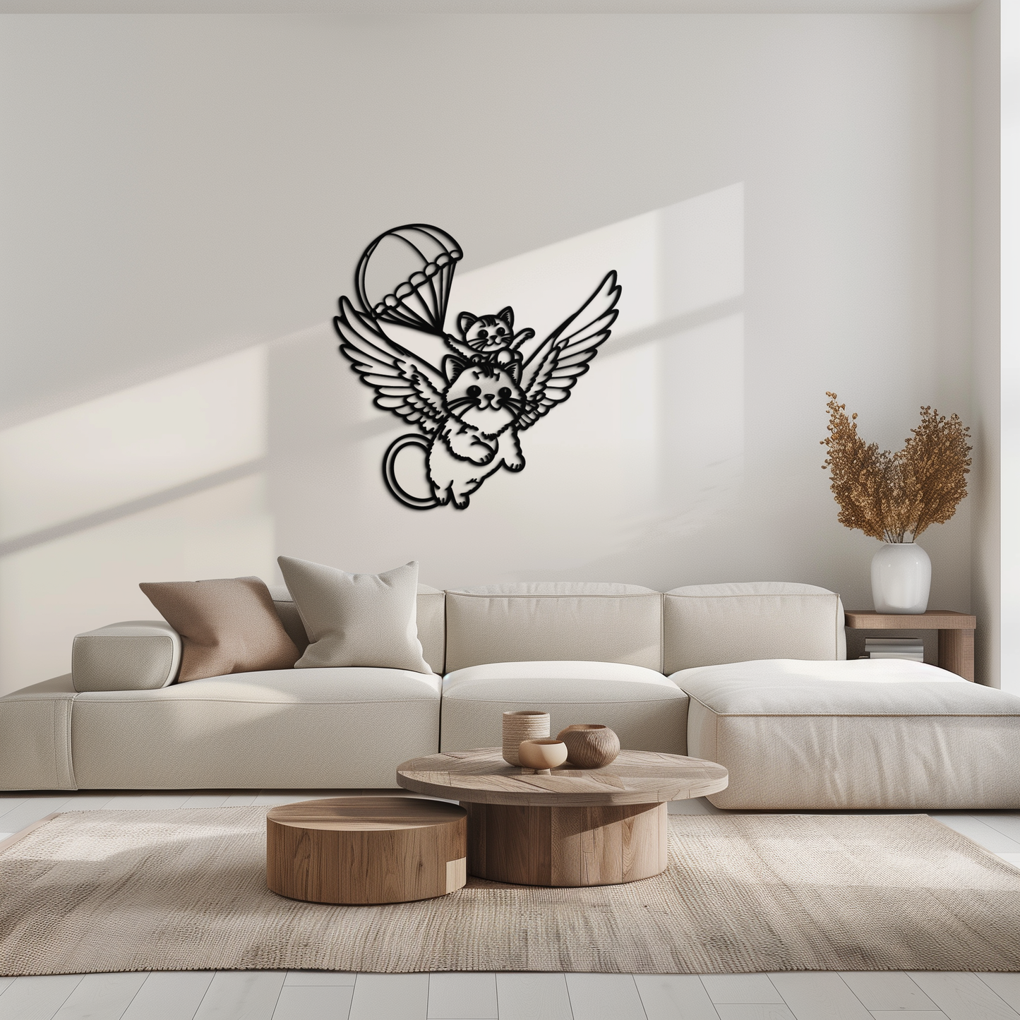 Flying Cats with Parachute Metal Wall Art – Adorable Winged Cat & Kitten Steel Decor for Kids Room and Nursery- KAF413 - Tampa Home & Garden Store