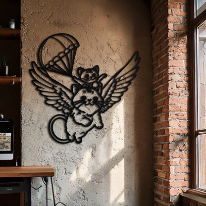 Flying Cats with Parachute Metal Wall Art – Adorable Winged Cat & Kitten Steel Decor for Kids Room and Nursery- KAF413 - Tampa Home & Garden Store
