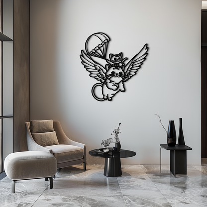 Flying Cats with Parachute Metal Wall Art – Adorable Winged Cat & Kitten Steel Decor for Kids Room and Nursery- KAF413 - Tampa Home & Garden Store