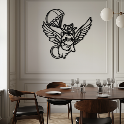 Flying Cats with Parachute Metal Wall Art – Adorable Winged Cat & Kitten Steel Decor for Kids Room and Nursery- KAF413 - Tampa Home & Garden Store