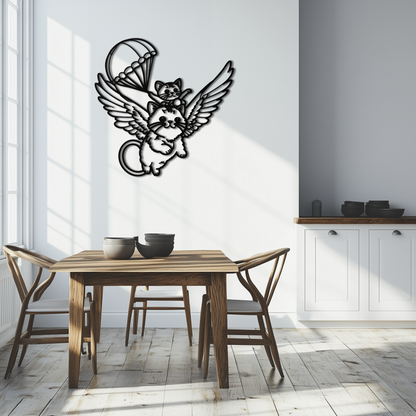 Flying Cats with Parachute Metal Wall Art – Adorable Winged Cat & Kitten Steel Decor for Kids Room and Nursery- KAF413 - Tampa Home & Garden Store