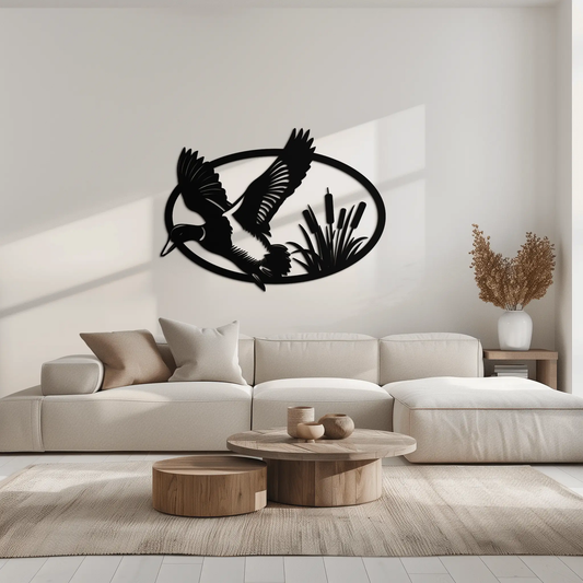 Flying Duck steel wall art by Enova Art, black modern metal wall sculpture on Tampa Home & Garden Store