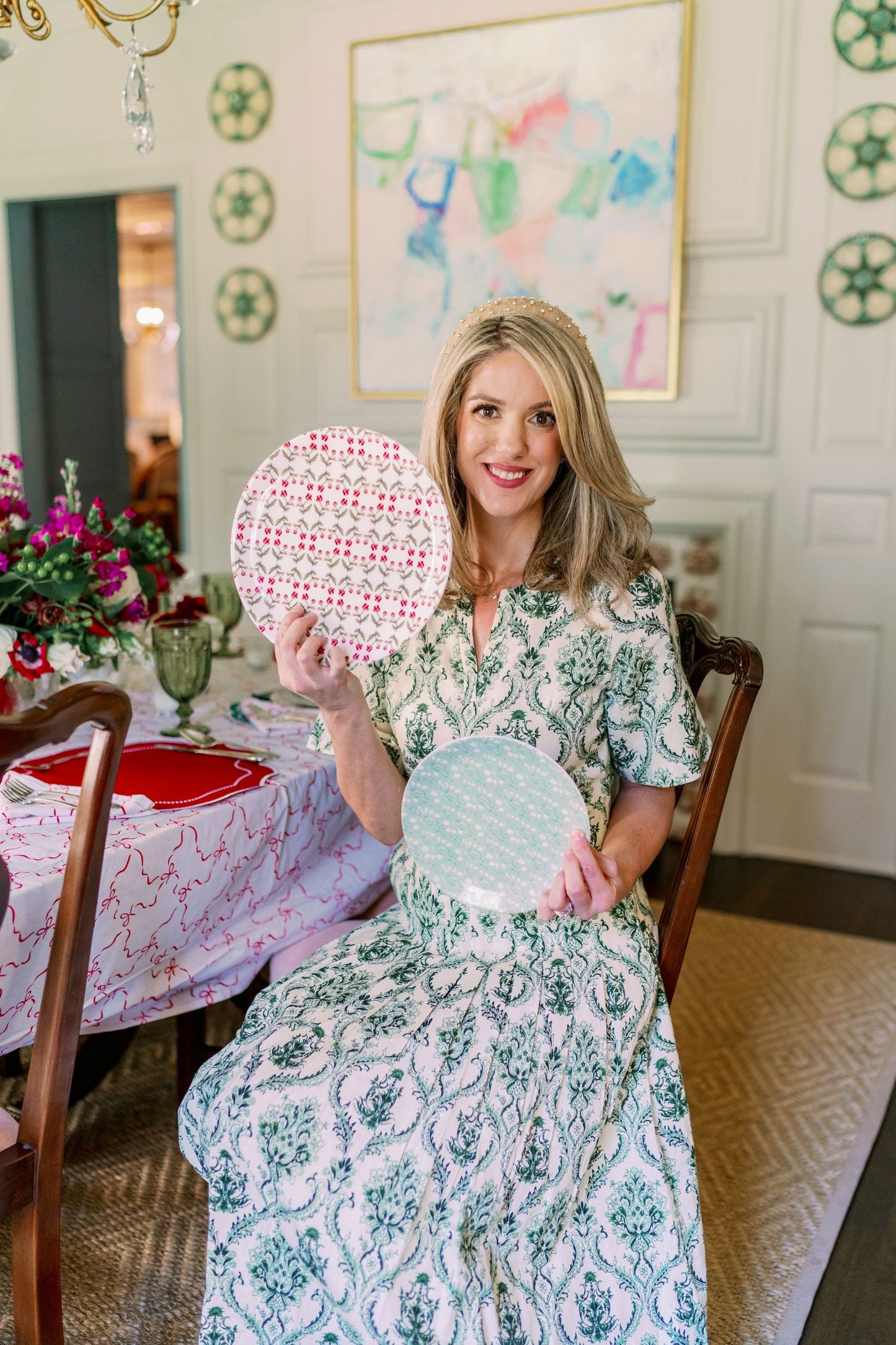 Holiday Berry Antonia china plates by Erin Donahue Tice, white with pink berry motif, 4–8 on Tampa Home & Garden Store