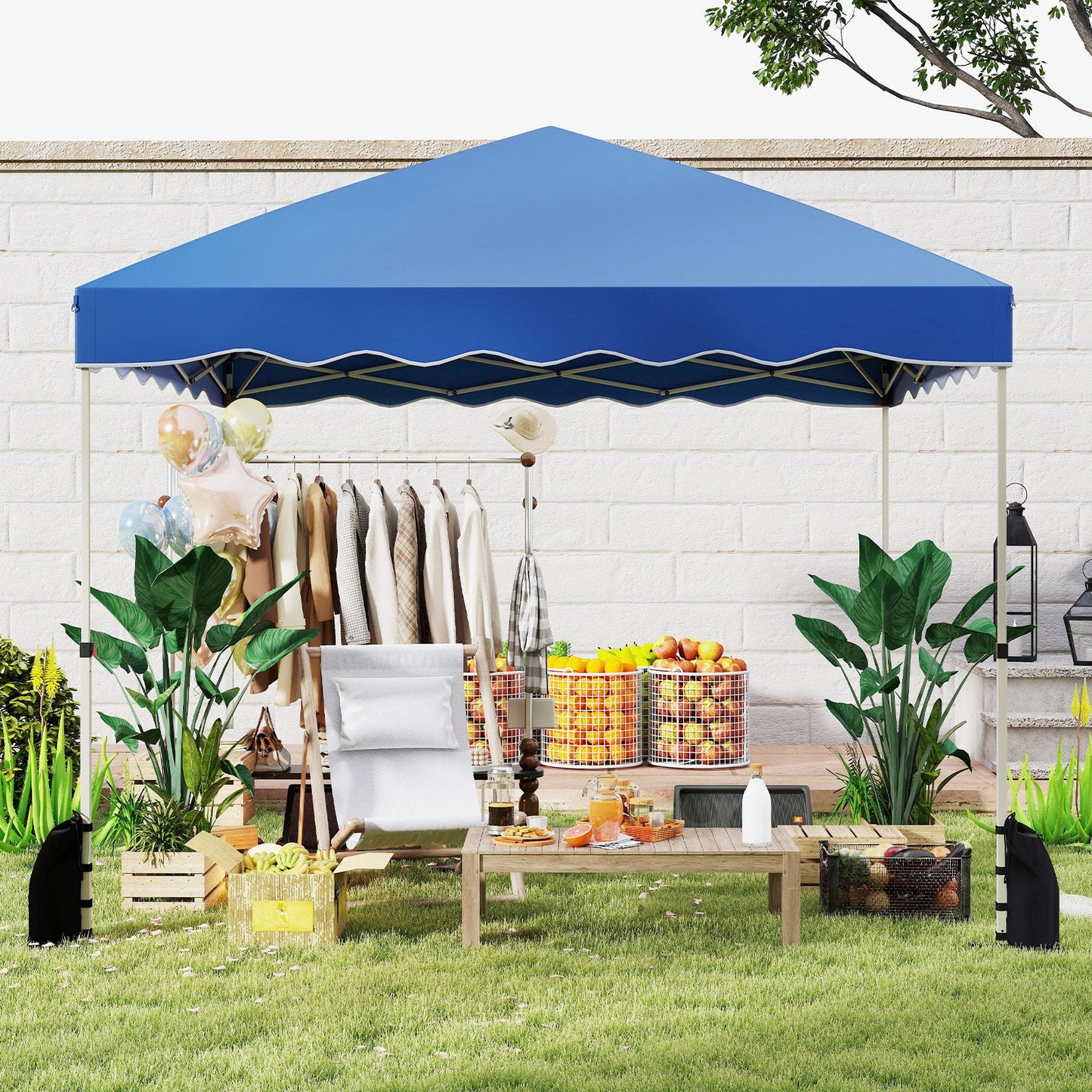 Foldable 10 X 10 Feet Pop up Canopy Tent with Wheeled Bag-Blue - Tampa Home & Garden Store