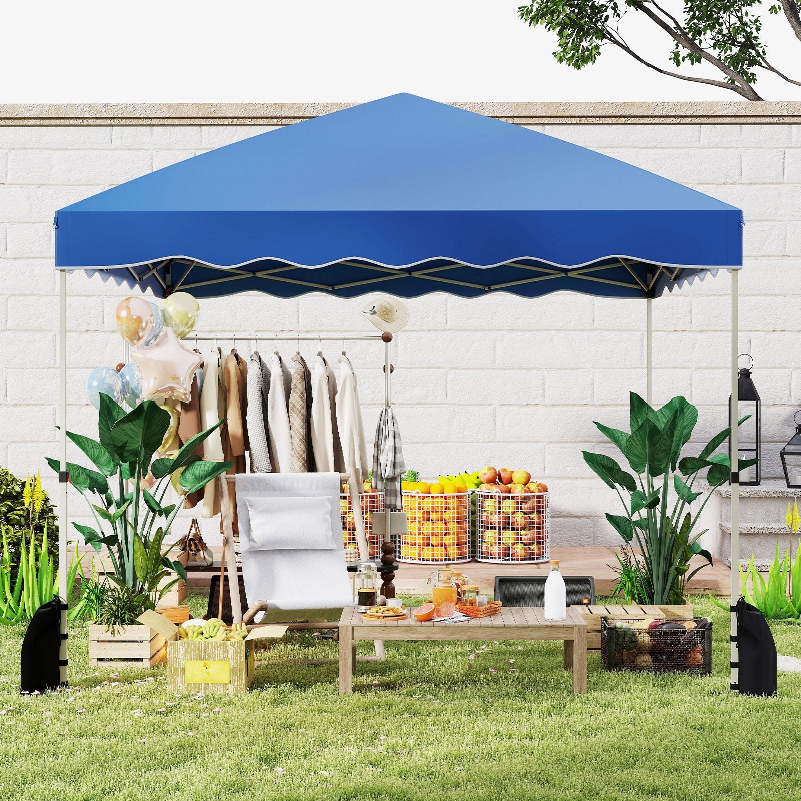 Foldable 10 X 10 Feet Pop up Canopy Tent with Wheeled Bag-Blue - Tampa Home & Garden Store