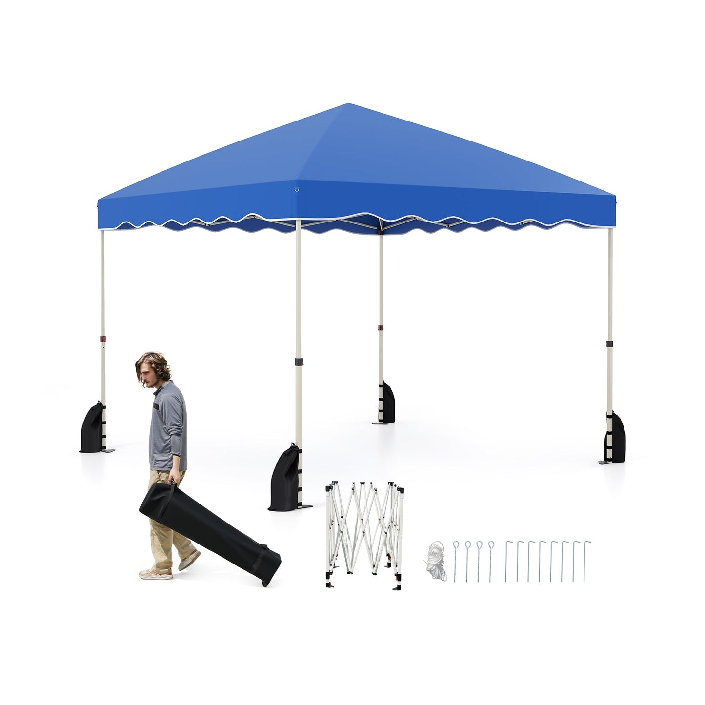 Foldable 10 X 10 Feet Pop up Canopy Tent with Wheeled Bag-Blue - Tampa Home & Garden Store