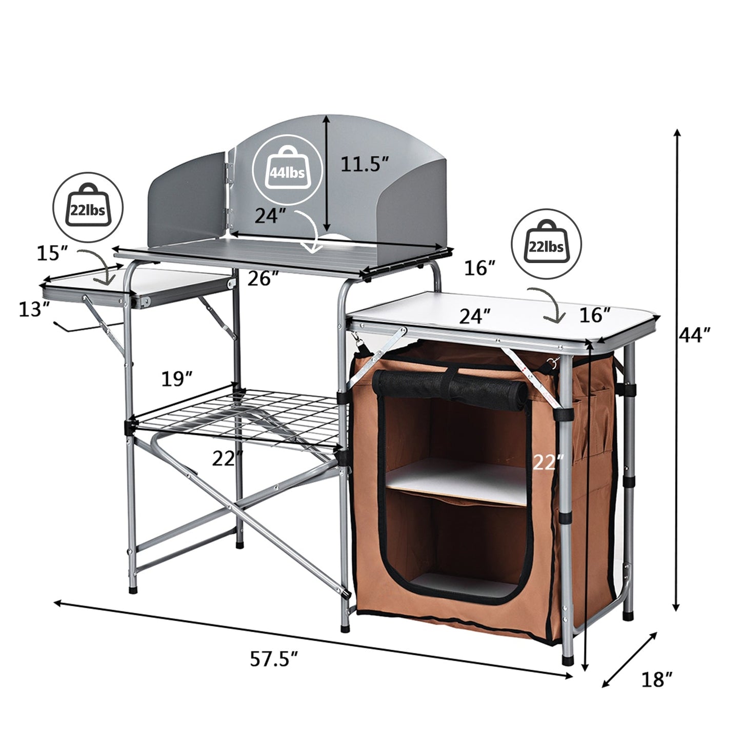 Mesa de barbacoa portátil plegable para exteriores con bolsa cortavientos
