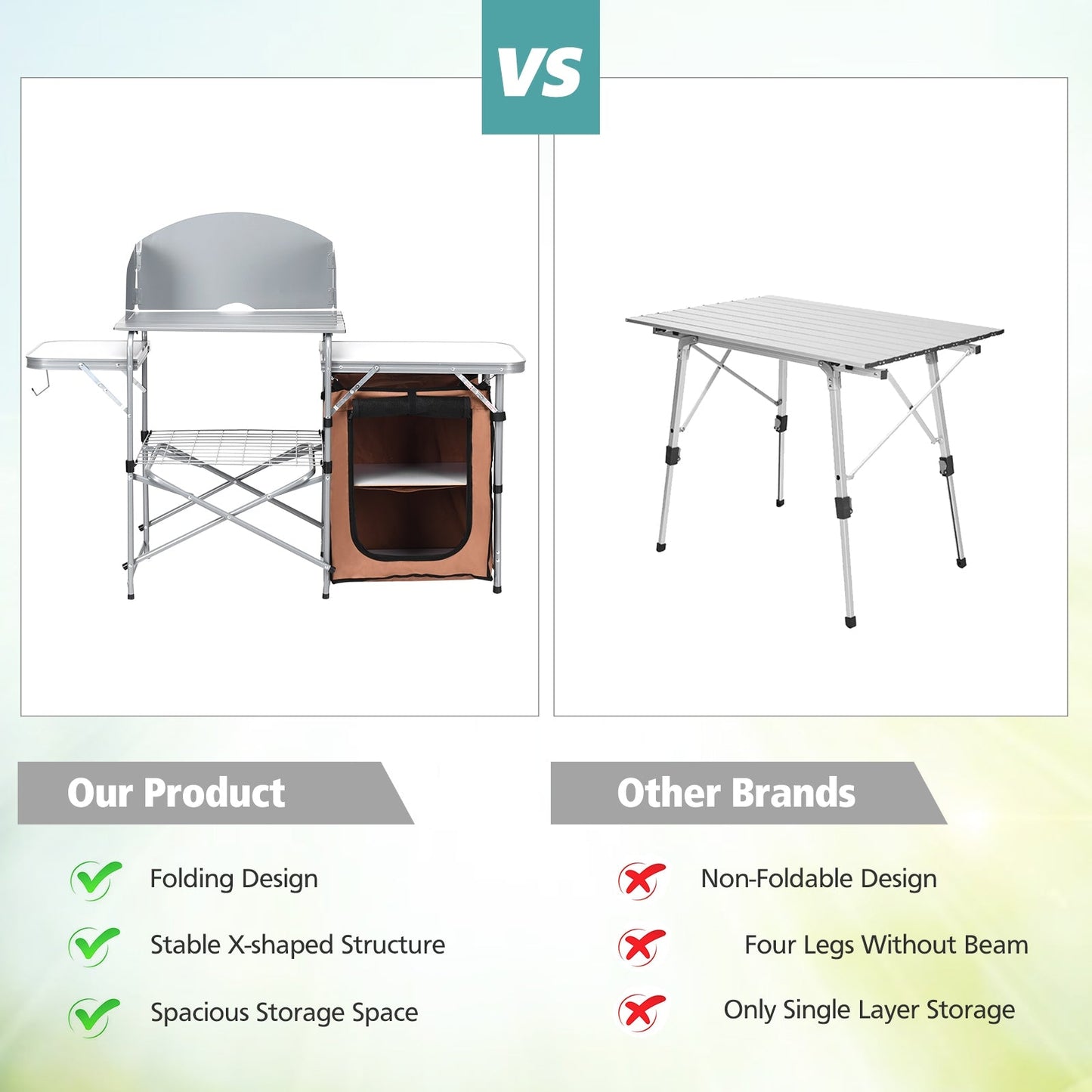 Mesa de barbacoa portátil plegable para exteriores con bolsa cortavientos