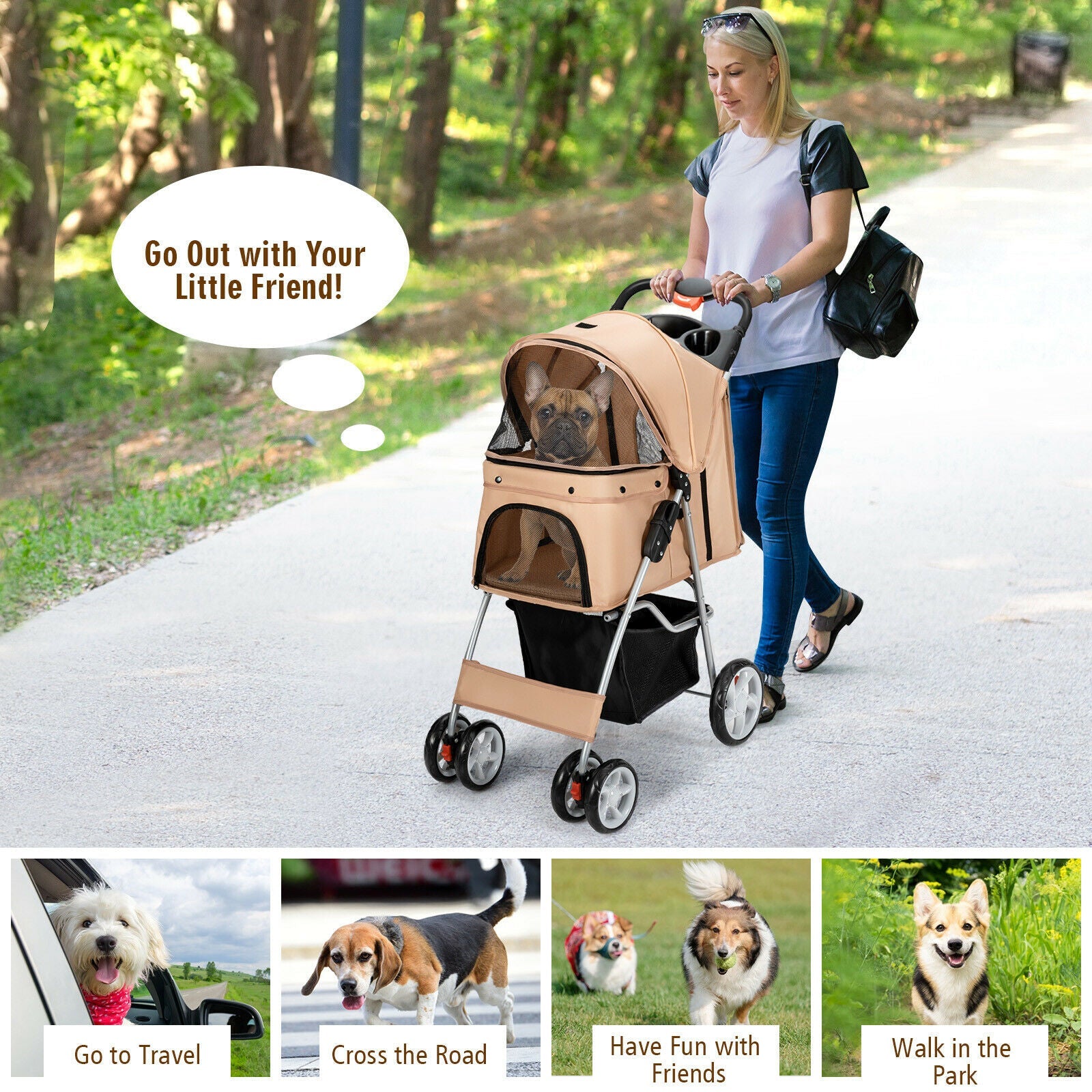 Foldable Pet Stroller 4-Wheel Travel Carrier - Tampa Home & Garden Store