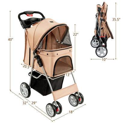Foldable Pet Stroller 4-Wheel Travel Carrier - Tampa Home & Garden Store