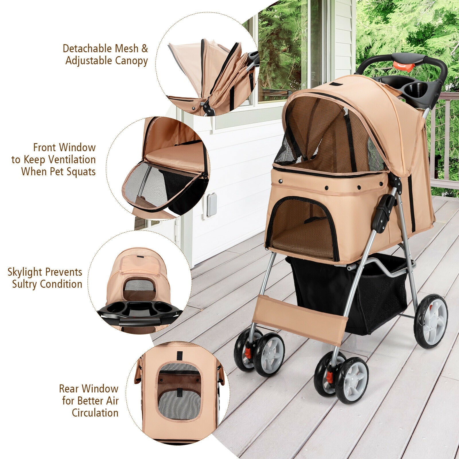 Foldable Pet Stroller 4-Wheel Travel Carrier - Tampa Home & Garden Store