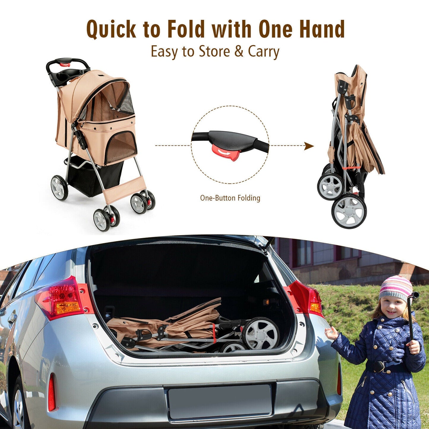 Foldable Pet Stroller 4-Wheel Travel Carrier - Tampa Home & Garden Store