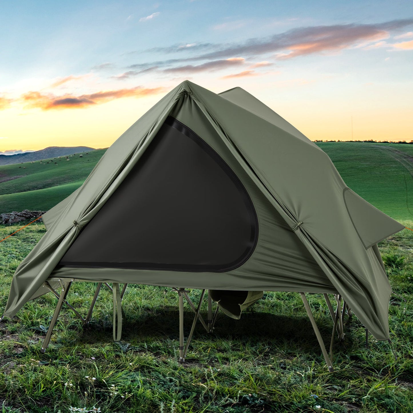 Foldable 2-person camping tent with pop-up shelter by GemGear in olive green on wheeled bag on Tampa Home & Garden Store