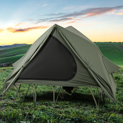 Foldable 2-person camping tent with pop-up shelter by GemGear in olive green on wheeled bag on Tampa Home & Garden Store