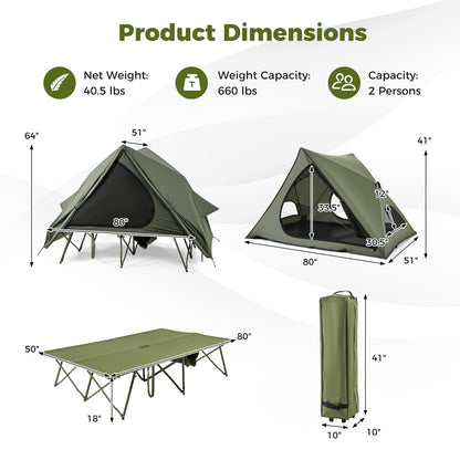 GemGear Foldable 2-Person Camping Cot Tent with Pop-Up Shelter and Portable Wheeled Bag green on Tampa Home & Garden Store