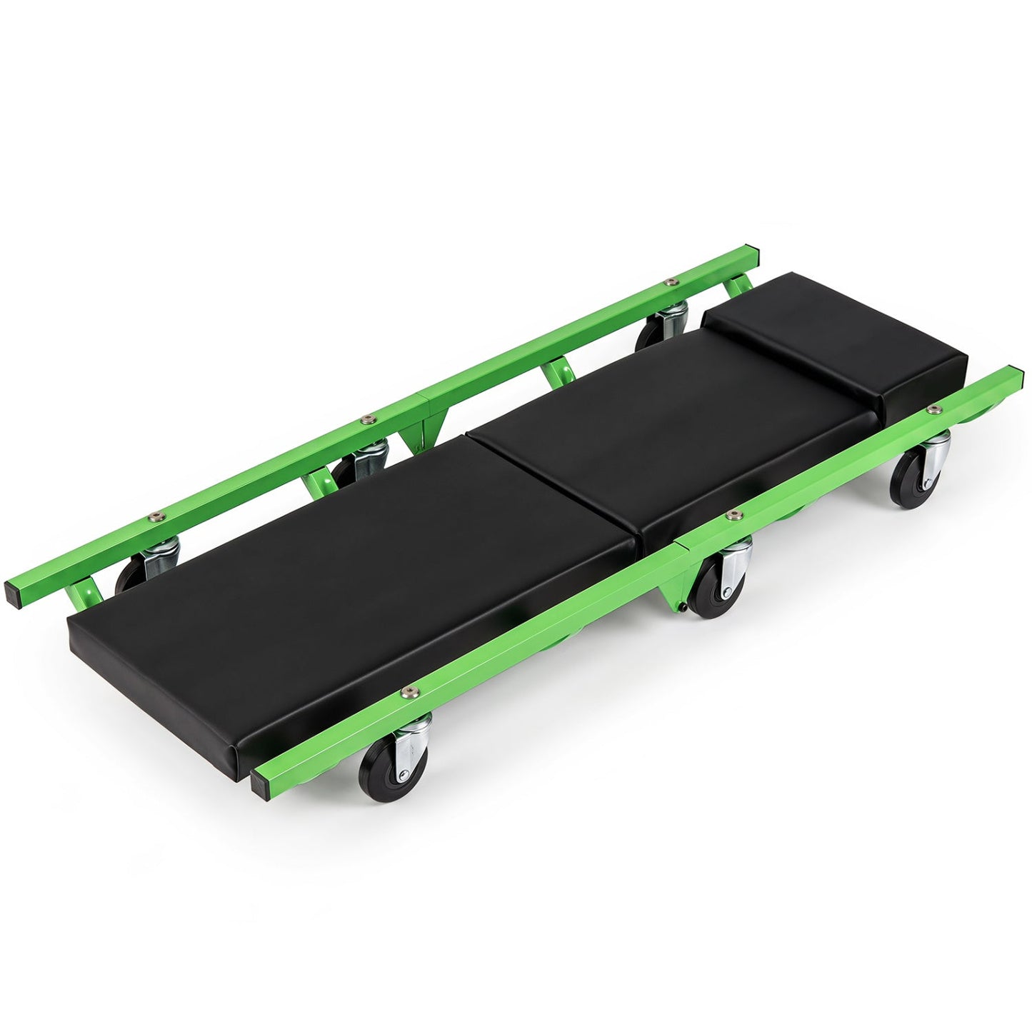Foldable automotive creeper, 360° swivels, green frame, black padded surface, 330 lb capacity on Tampa Home & Garden Store