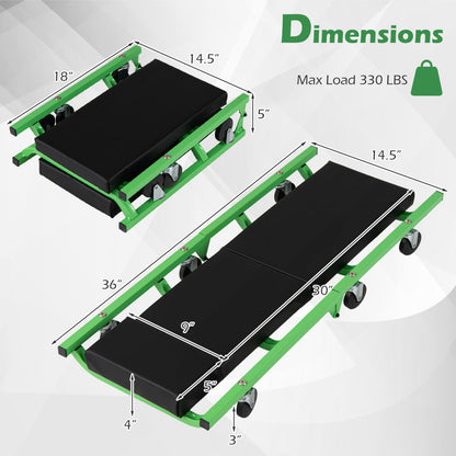 Foldable automotive creeper with 360 swivel wheels, green frame, padded deck, 330 lbs DirectDeals on Tampa Home & Garden Store