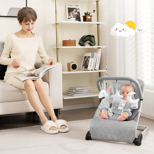 Foldable Baby Bouncer with Removable Fabric Cover and Toy Bar - Tampa Home & Garden Store