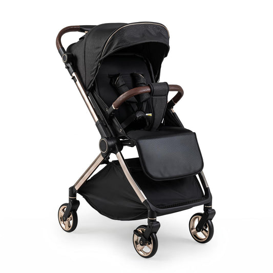 DirectDeals Reversible Baby Stroller with Canopy, black seat, rose gold frame, brown handles on Tampa Home & Garden Store