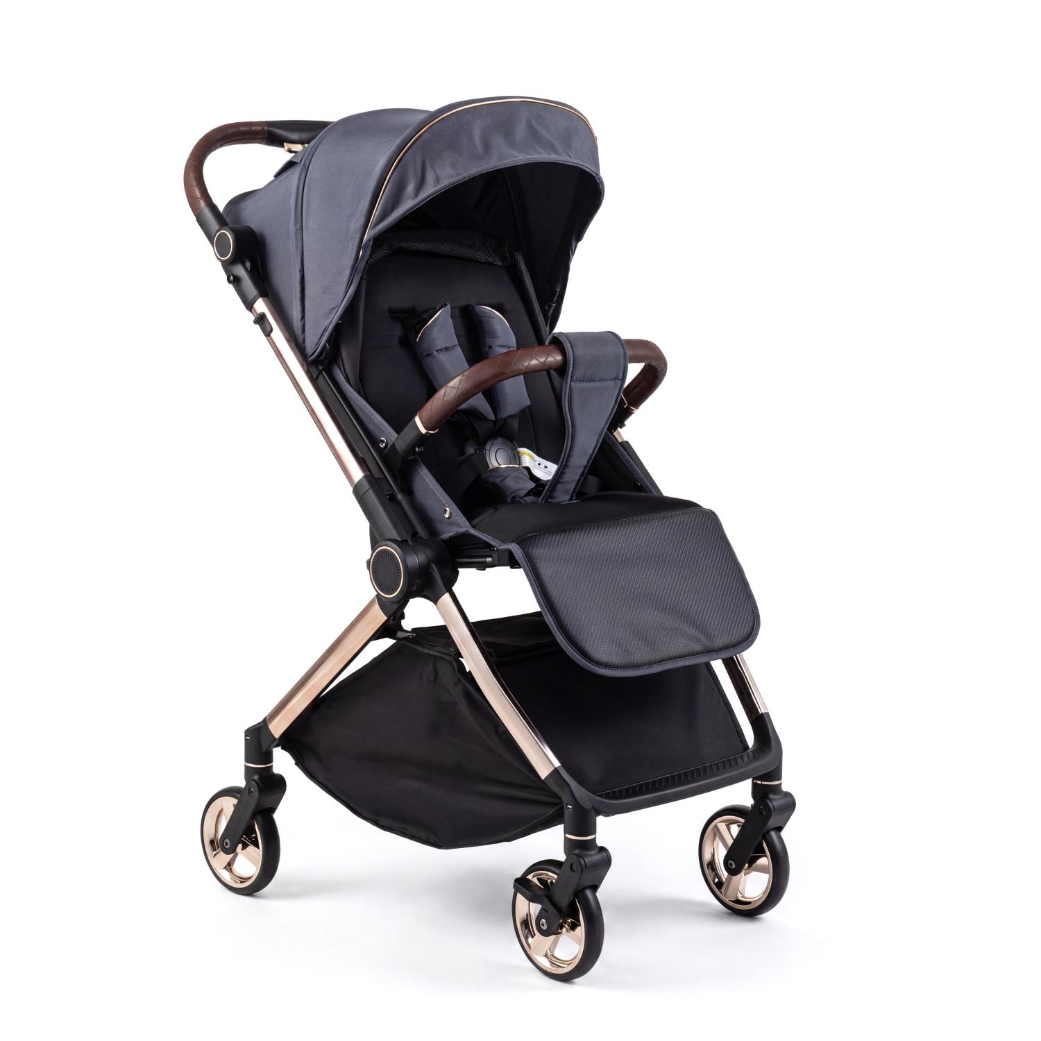 Reversible Baby Stroller by DirectDeals with Adjustable Canopy navy gray leather handles on Tampa Home & Garden Store