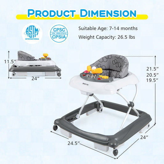 Foldable Baby Walker with 3 Adjustable Heights and Padded Seat - Tampa Home & Garden Store