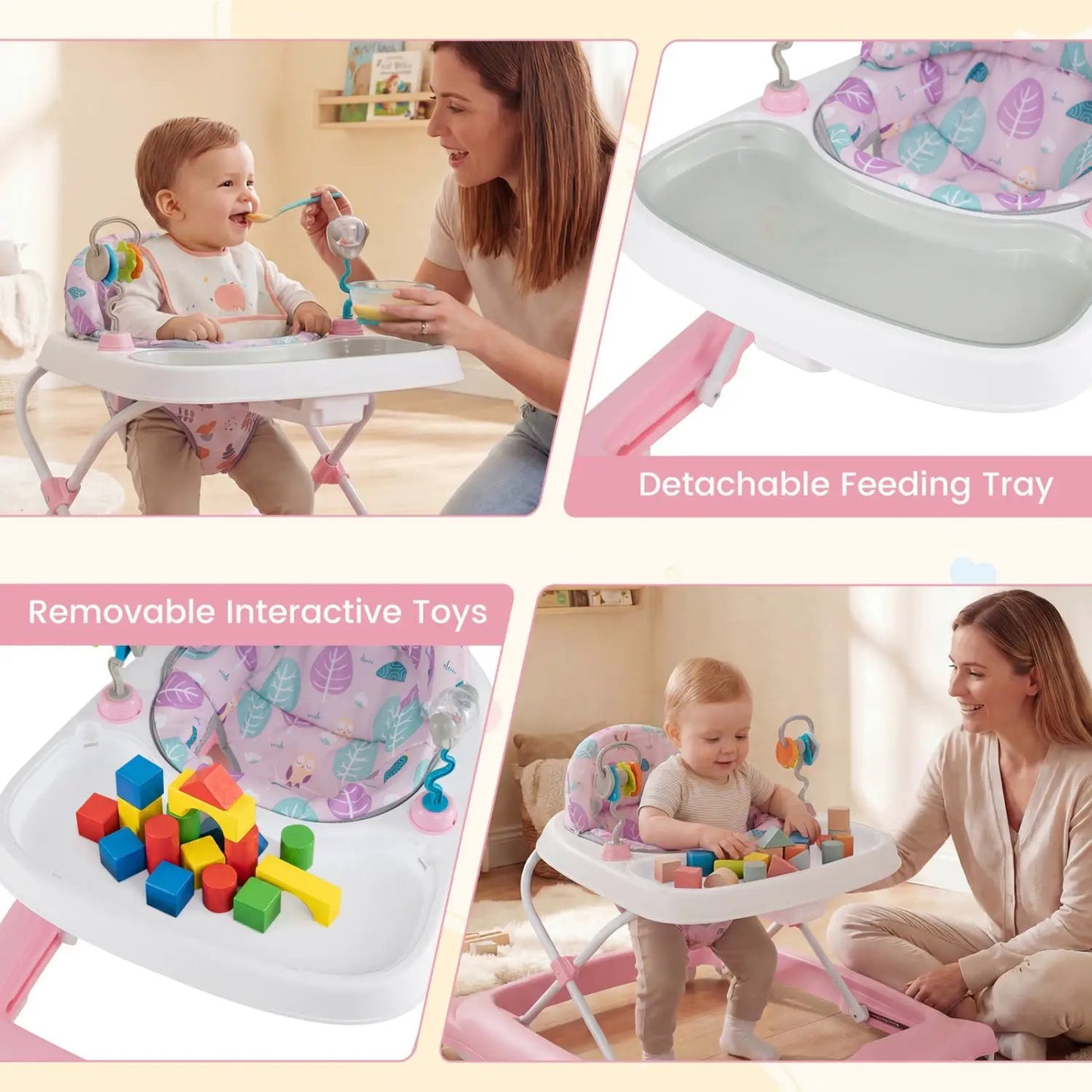 Foldable Baby Walker Removable Seat and Height