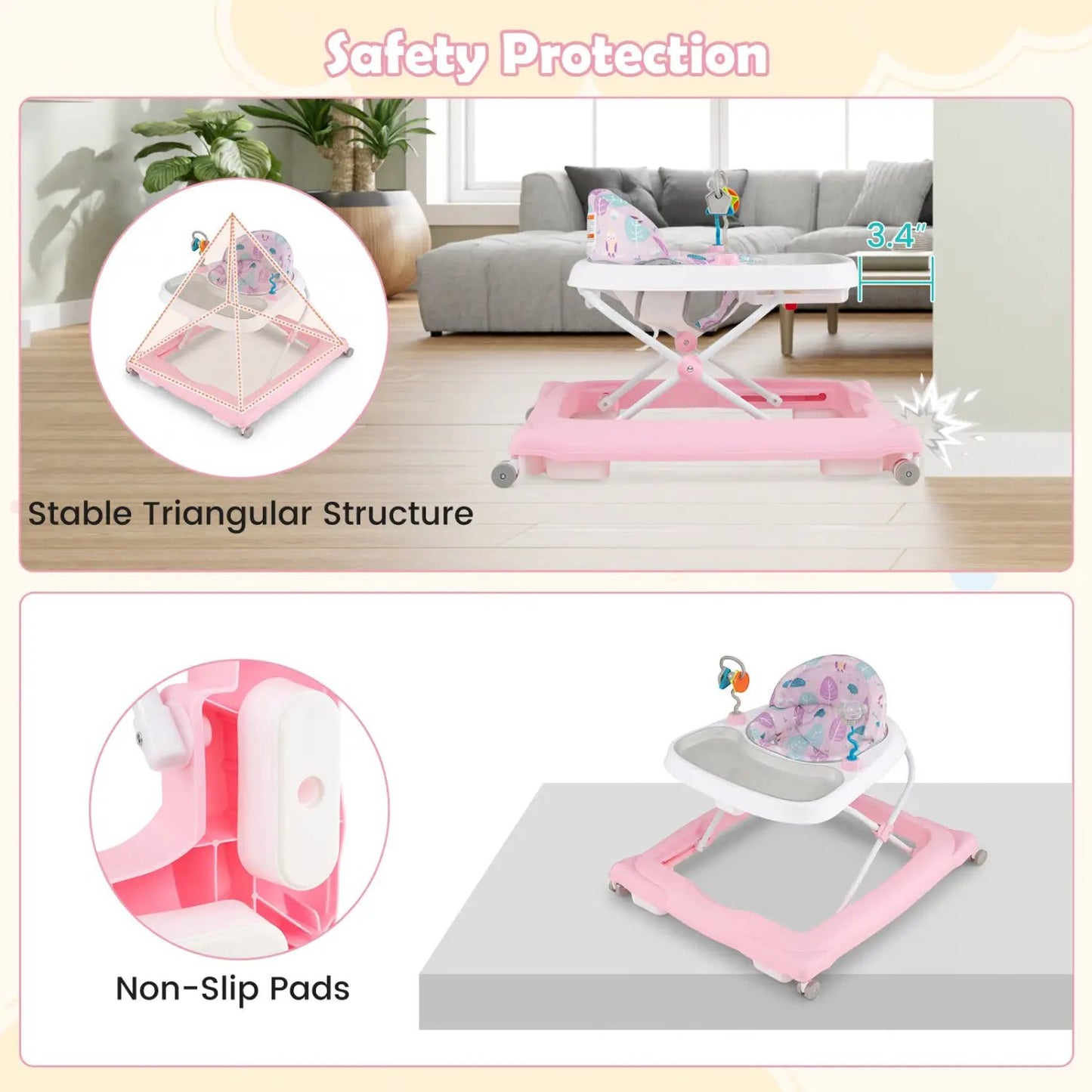 Foldable Baby Walker Removable Seat and Height