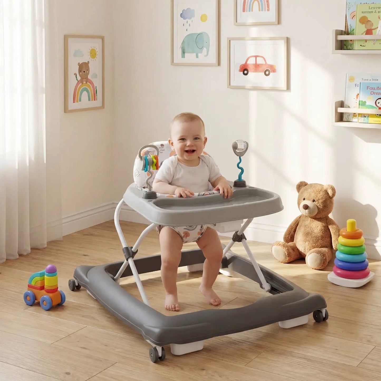 Foldable Baby Walker Removable Seat and Height