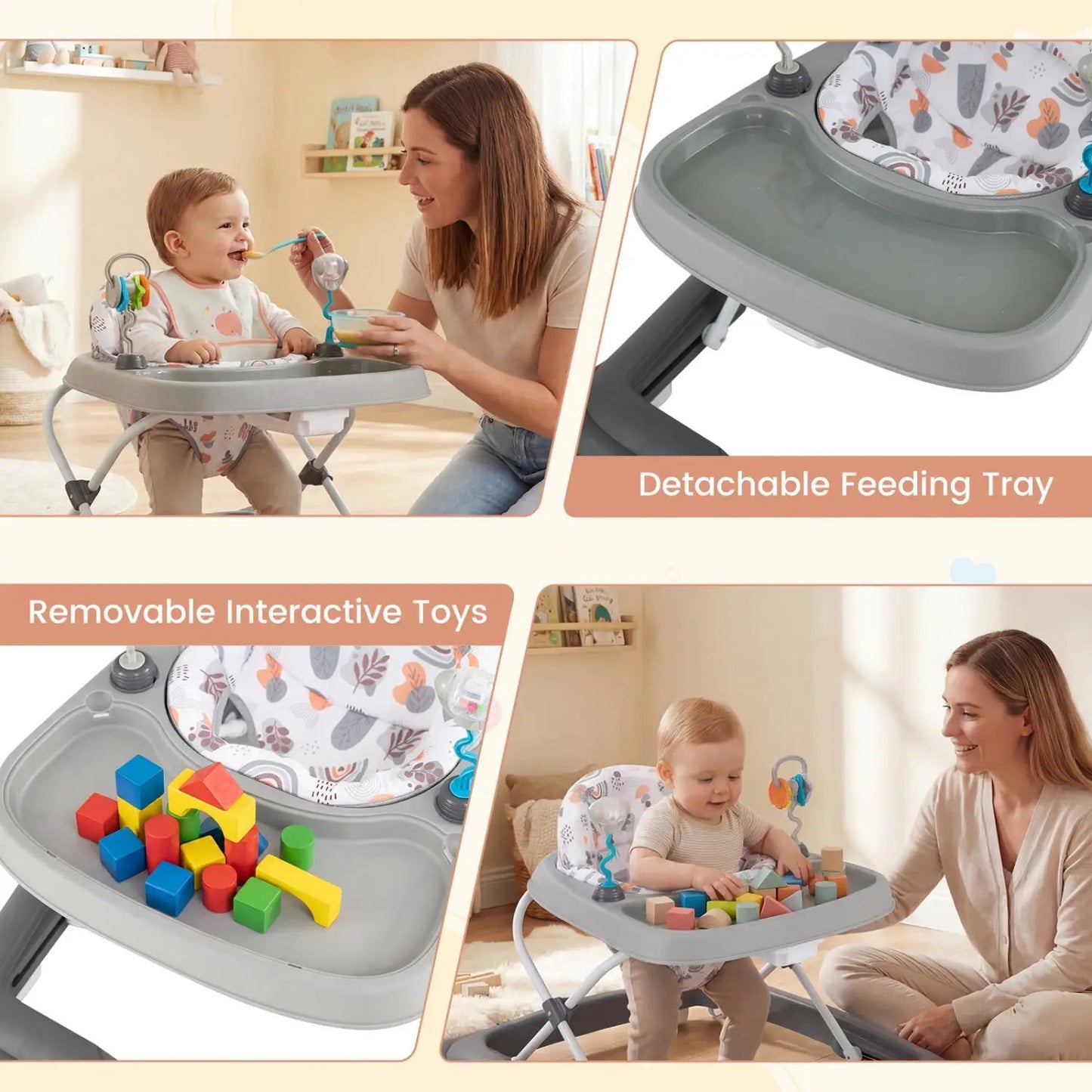 Foldable Baby Walker Removable Seat and Height