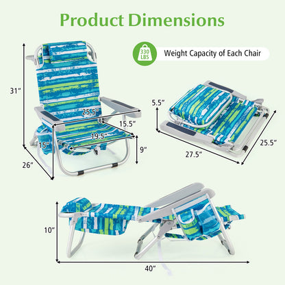 1 Piece Foldable Backpack Beach Chair with Cup Holder and Storage Pockets for Outdoor-Multicolor