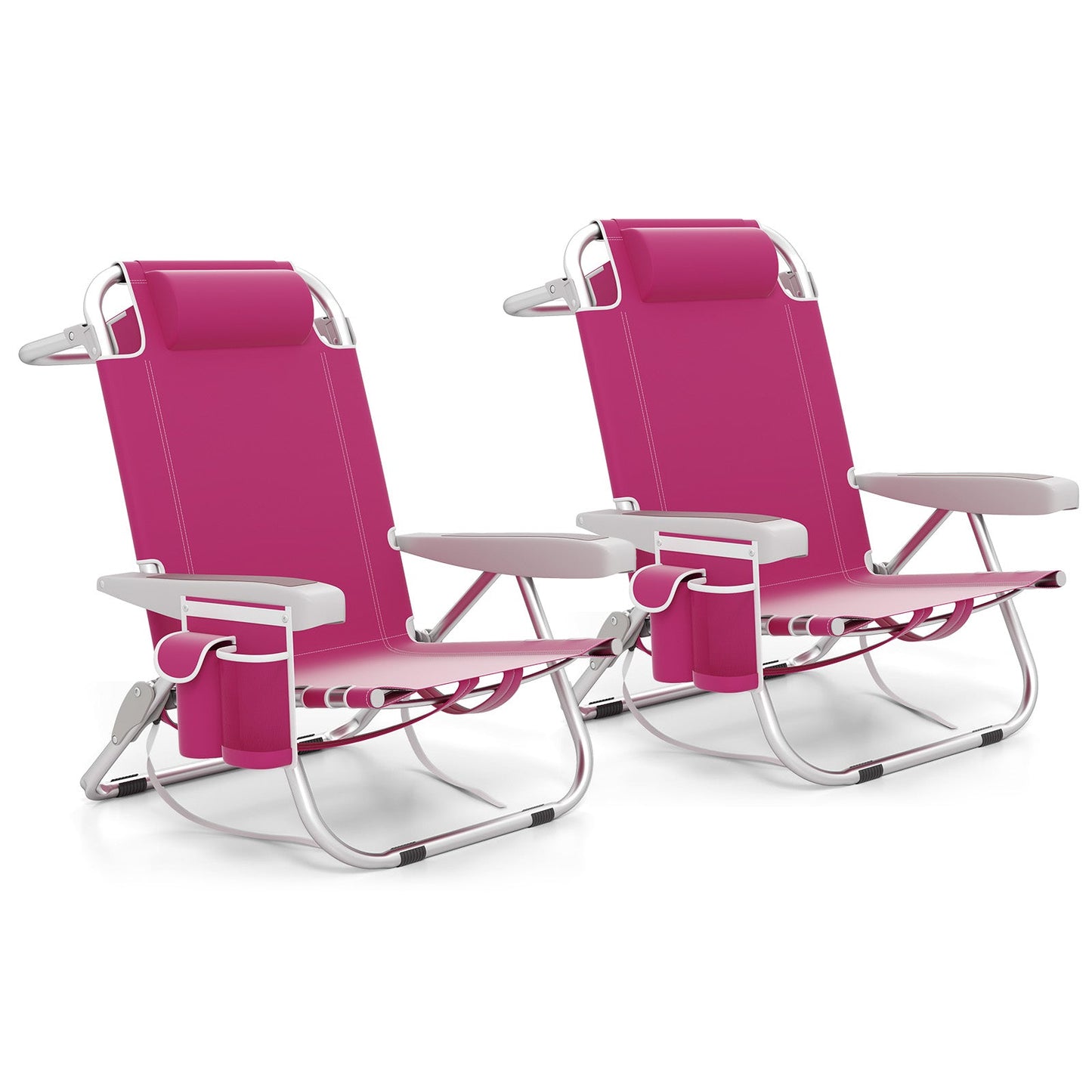 Foldable Backpack Beach Chair with Cup Holder and Storage Pockets Set of 2-Multicolor