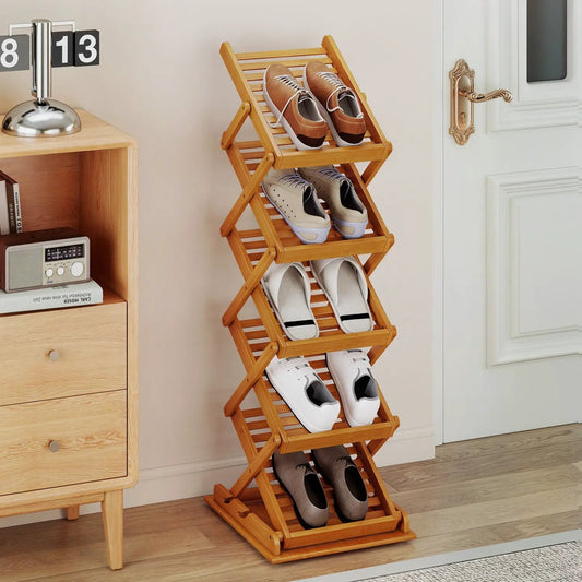 Foldable Bamboo Magazine Rack DirectDeals with 5 tiers and 2 positions in natural finish on Tampa Home & Garden Store