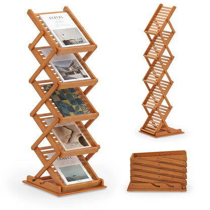 Foldable Bamboo Magazine Rack With Five Tiers