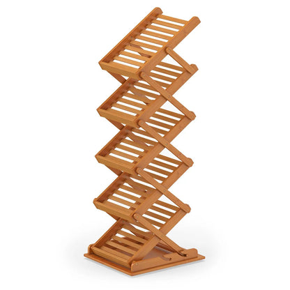 Foldable Bamboo Magazine Rack With Five Tiers