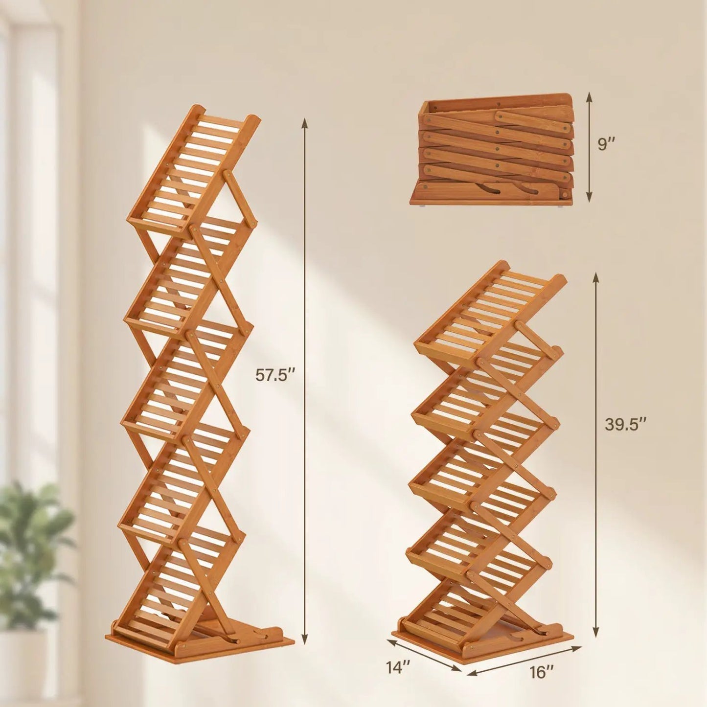 Foldable Bamboo Magazine Rack With Five Tiers