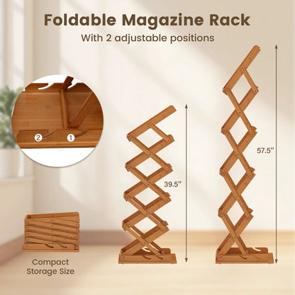 Foldable Bamboo Magazine Rack With Five Tiers
