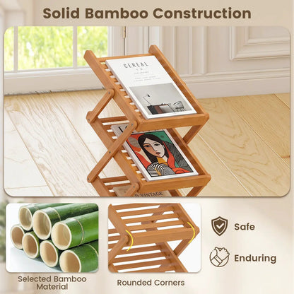 Foldable Bamboo Magazine Rack With Five Tiers