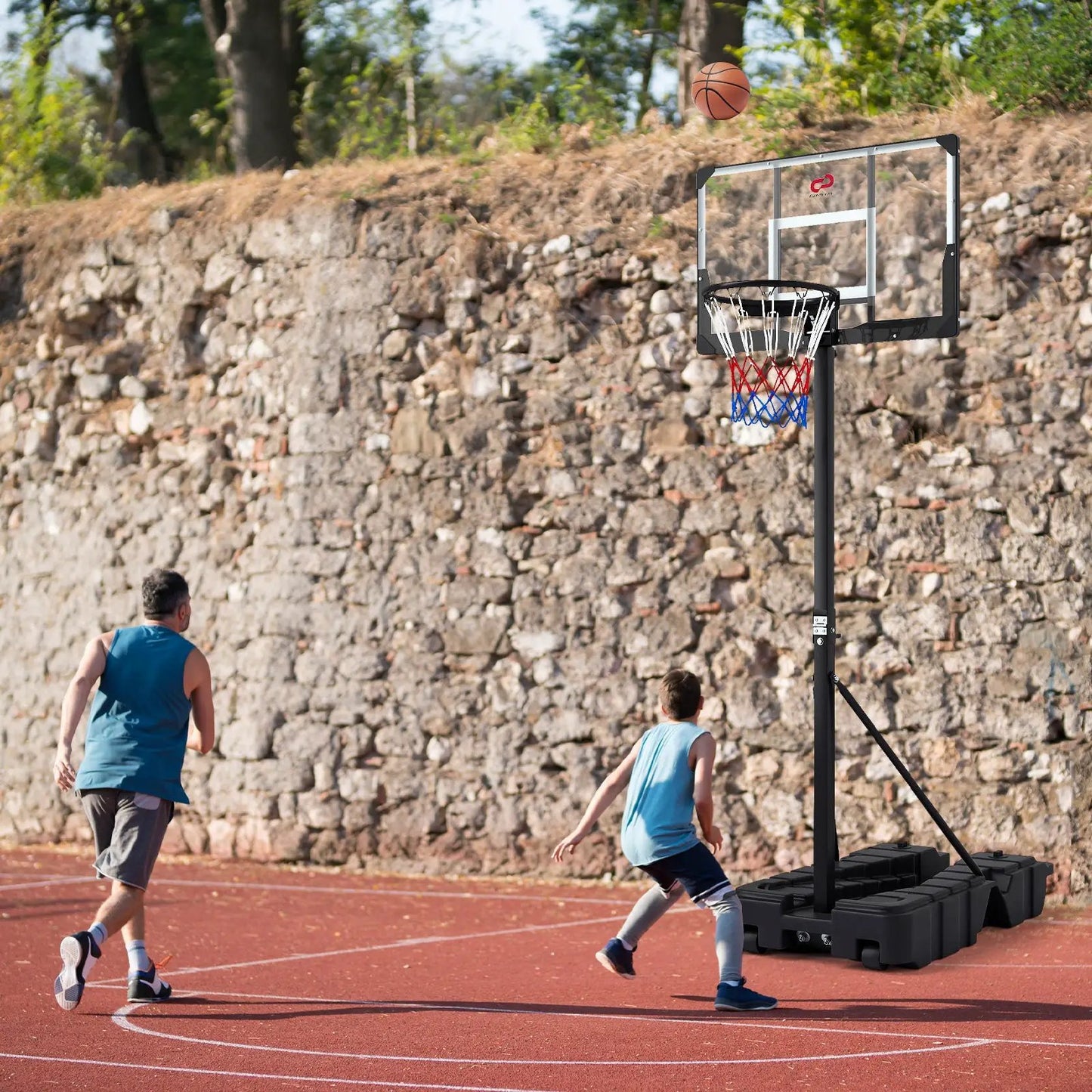 Foldable basketball hoop by DirectDeals with PC backboard, stepless 7.54-10 ft height on Tampa Home & Garden Store