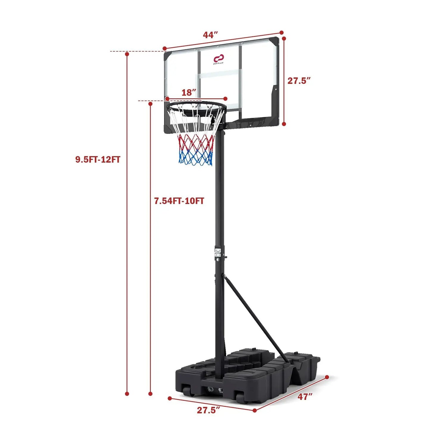 Foldable basketball hoop by DirectDeals with PC backboard, adjustable 7.54–10 ft, wheeled base on Tampa Home & Garden Store