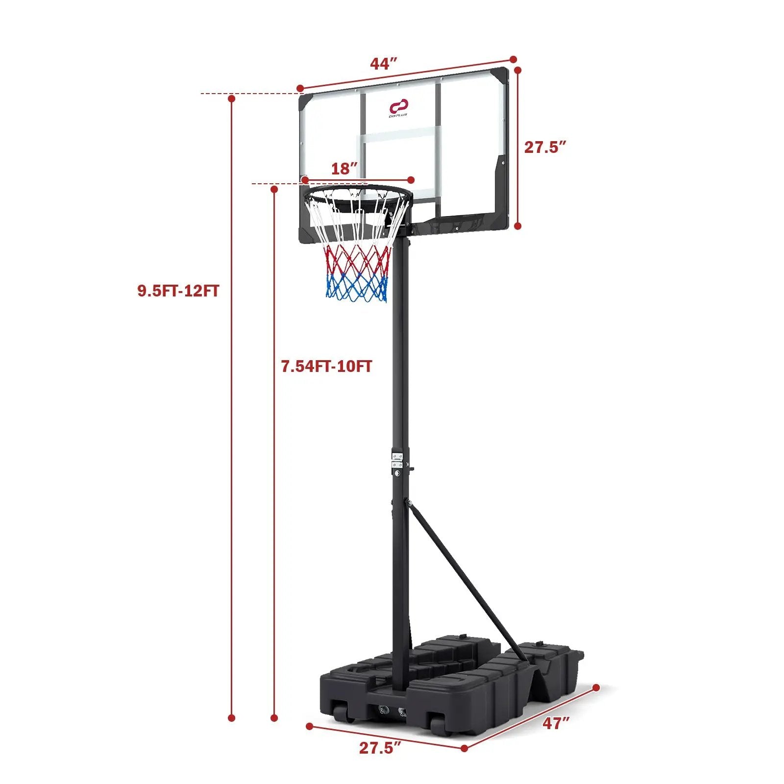 Foldable basketball hoop by DirectDeals with PC backboard, adjustable 7.54–10 ft, wheeled base on Tampa Home & Garden Store