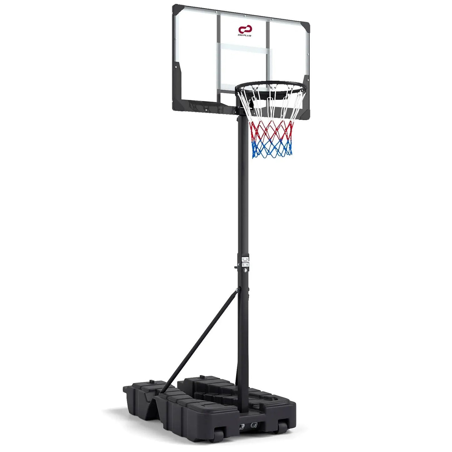 Foldable basketball hoop DirectDeals with PC backboard, stepless 7.54–10 ft height, black pole on Tampa Home & Garden Store