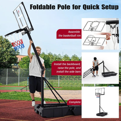 Foldable basketball hoop with PC backboard DirectDeals, adjustable 7.54–10 ft, black pole on Tampa Home & Garden Store