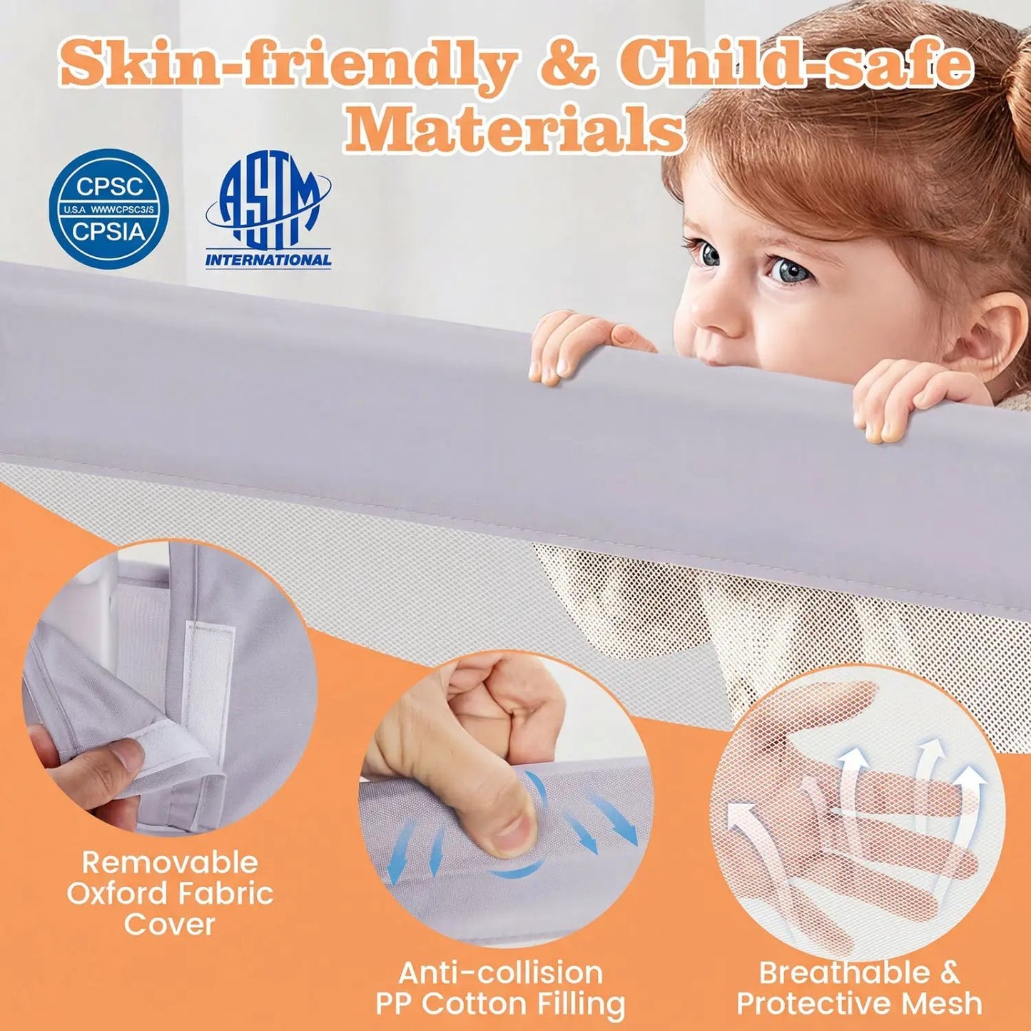 Foldable Bed Rail with Swing Down Design Gray