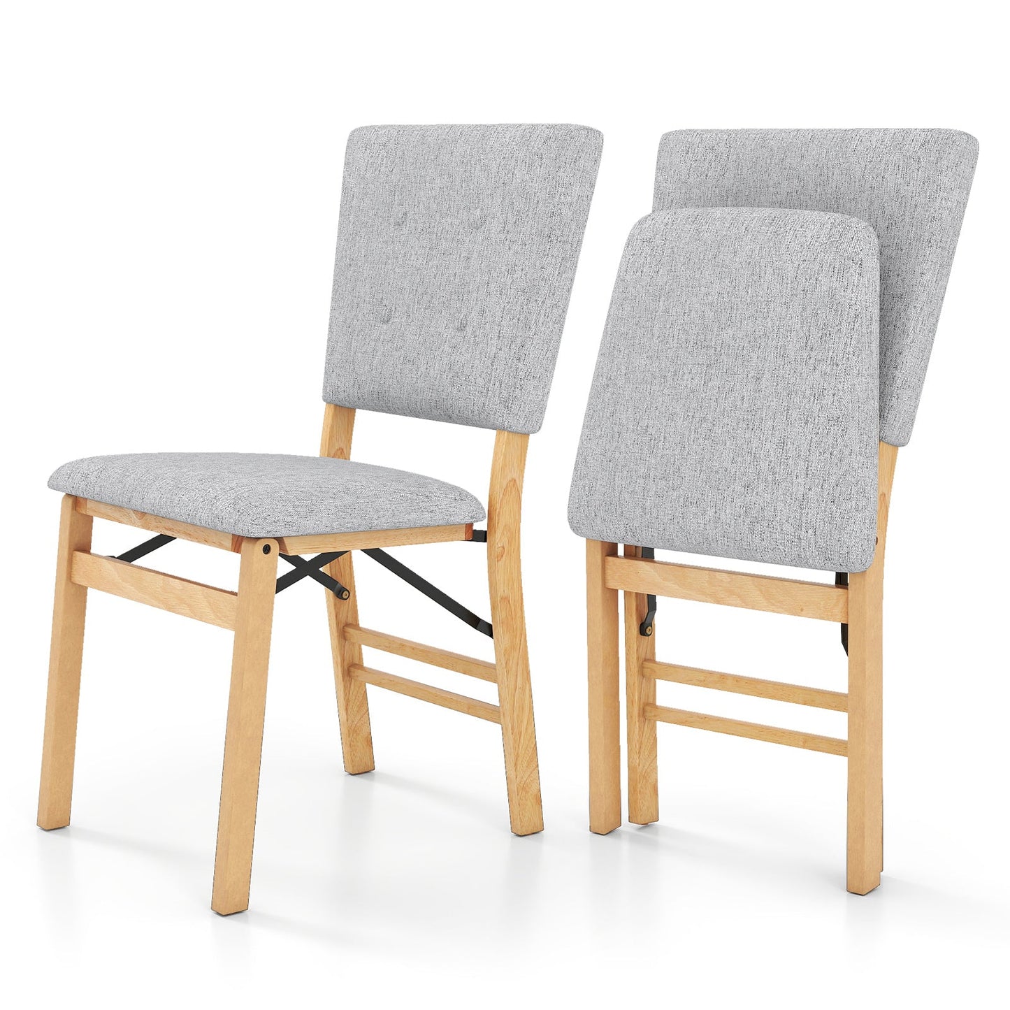 Foldable Dining Chair Set of 2 Armless Kitchen Chair with Padded Seat and Tilt Backrest