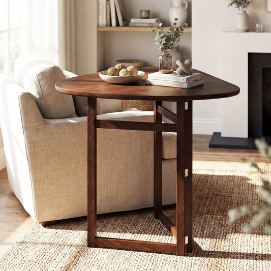 Foldable Dining Table 31.5" Triangular Small Kitchen Table for 2-Walnut - Tampa Home & Garden Store