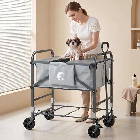 Foldable Dog Bath Cart by DirectDeals with adjustable height, gray tub, 4 wheels on Tampa Home & Garden Store